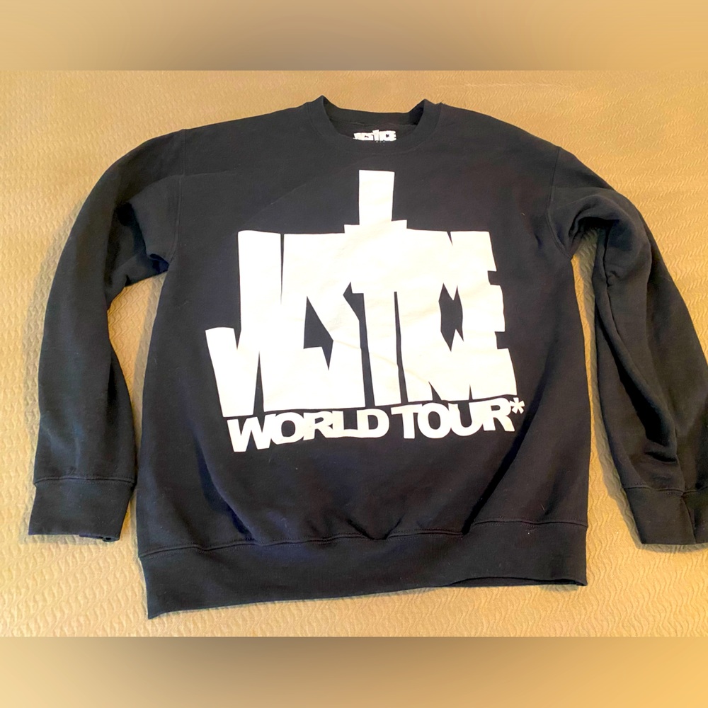 Justin Bieber black Justice tour medium unisex sweatshirt pull over pop icon EUC